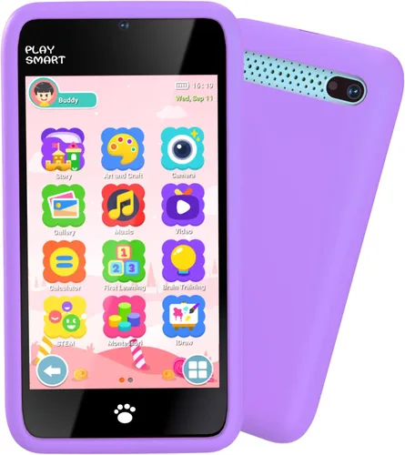 Miniatura 11 de MOMILLA Teléfono inteligente de juguetes para niños, pantalla táctil de 3.97 pulgadas, 16 GB, cámaras duales con más de 45 calcomanías, más de 210