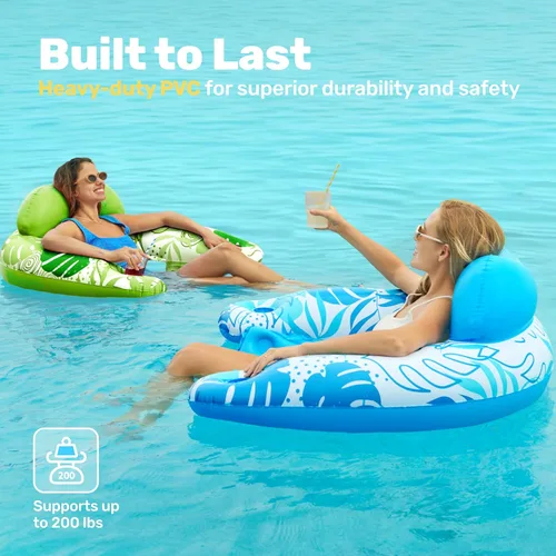 Miniatura 5 de SLOOSH Inflatable Pool Floats Adult,2 Pack Pool Chairs with Cup Holders,X-Large Blow up Floats Chair,Hammock Noodle Mat for Relaxing Summer Water