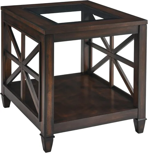 LEEMTORIG Mesa auxiliar de vidrio de madera maciza para sala de estar, moderna mesa auxiliar grande de granja con almacenamiento, mesa auxiliar de