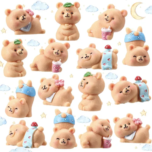 HyDren 15 figuras en miniatura de oso lindo oso para decoración de baby shower, decoración de pasteles de resina, decoración de pasteles, jardín,