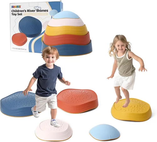 5 piedras de equilibrio vibrantes y temáticas naturales para fomentar el equilibrio de los niños pequeños y las habilidades motoras gruesas con