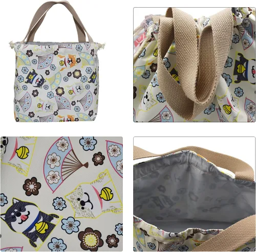Miniatura 4 de Mini bolsa de almuerzo reutilizable pequeña linda bolsa de almuerzo con cordón adecuado para niñas, mujeres, perros, beige