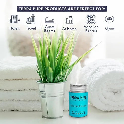 Miniatura 2 de Terra Pure Champú de hotel de tamaño de viaje, 100 unidades, botellas de 1 oz, amenidades de huéspedes para hoteles, alquileres de vacaciones