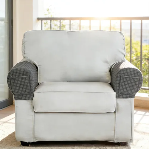 Miniatura 2 de Juego de 2 fundas elásticas para brazos de sofá con bolsillo, fundas extraíbles antideslizantes para reposabrazos para sillón reclinable y sillones