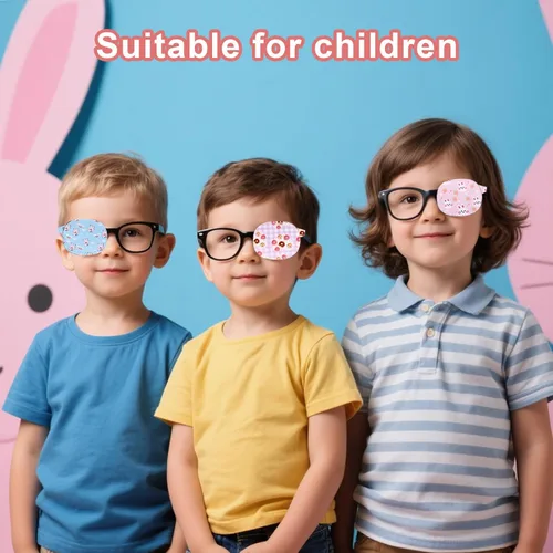 Miniatura 6 de Penitue 8 parches para ojos izquierdos para niños, fundas reutilizables para gafas, impresiones divertidas de dibujos animados, protector de ojos
