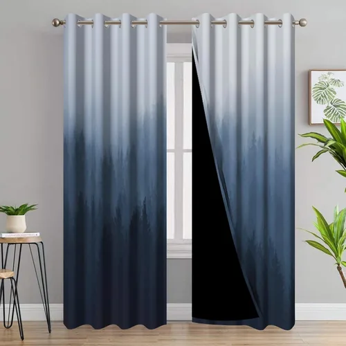 Miniatura 68 de AWERT Cortinas opacas para dormitorio, árbol negro con niebla, naturaleza, amanecer, bosque, 2 paneles para sala de estar, bloqueo de calor, 21 x 45
