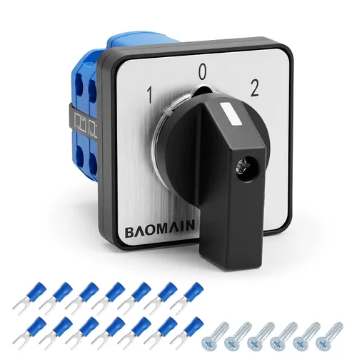 Baomain Interruptor de cambio rotativo, 20A 3 posiciones, selector de leva de 8 terminales con selección de circuito 1-0-2, certificado UL para