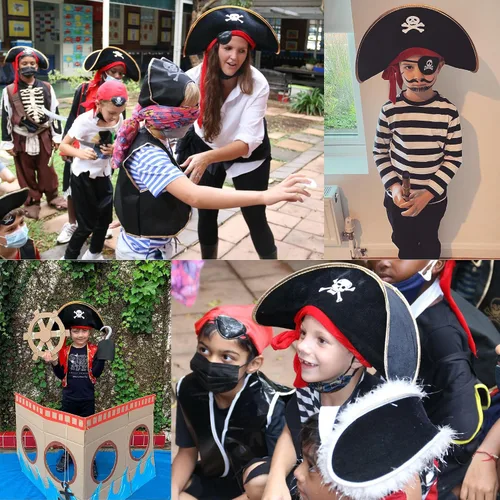 Miniatura 2 de M&G House Sombreros de pirata de Halloween Caribbean Black Pirate Cap Pirata Accesorios Divertidos Sombrero de Fiesta Disfraz Adulto Niño