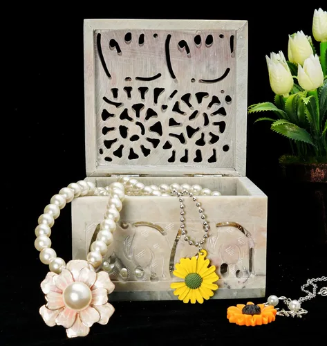 Miniatura 3 de Crocon Joyero de elefante hecho a mano Caja de piedra para joyería 4 x 4 pulgadas organizador hecho a mano caja de baratijas regalo para ella