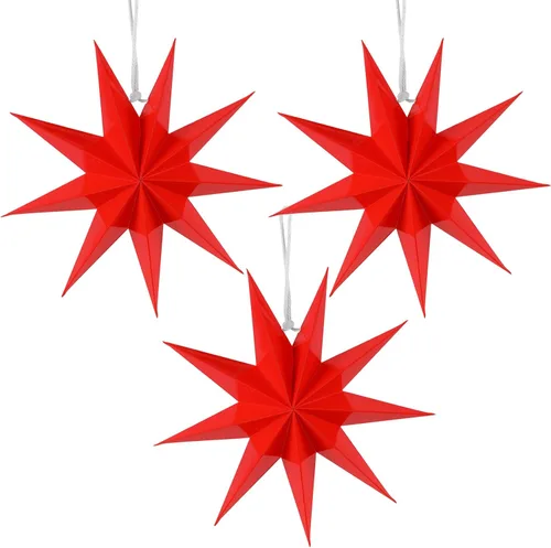 Miniatura 9 de SUNBEAUTY 5 linternas de papel natural de 9 puntas de 12 pulgadas, lámpara colgante de Navidad rústica, decoración de papel, boda, cumpleaños