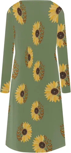Miniatura 5 de Vestido de manga larga con cuello en V para mujer, con estampado a rayas, con botones, holgado, con bolsillos
