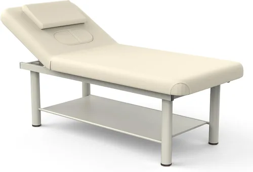 Miniatura 11 de Mesa de masaje estacionaria profesional con respaldo ajustable, piel sintética, reposacabezas extraíble, marco de metal, cama de spa de alta Negro