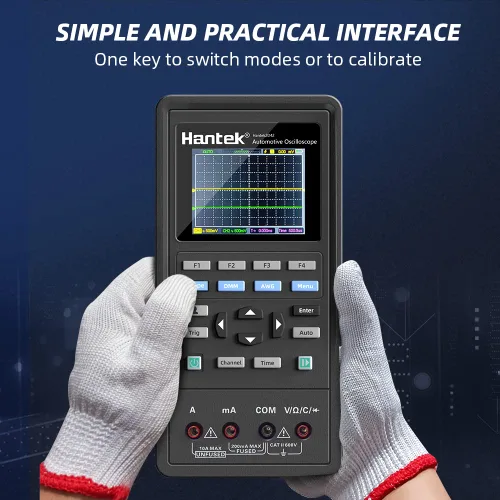 Miniatura 5 de Hantek Osciloscopio 2D72, 2+1 CH 70MHz con generador de formas de onda y multímetro, probador multifunción 3 en 1, 2CH+AFG+DMM