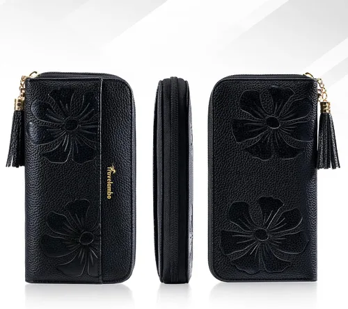 Miniatura 6 de Travelambo Cartera con borla plegable para mujer, bolso de mano con correa para la muñeca, bolso largo