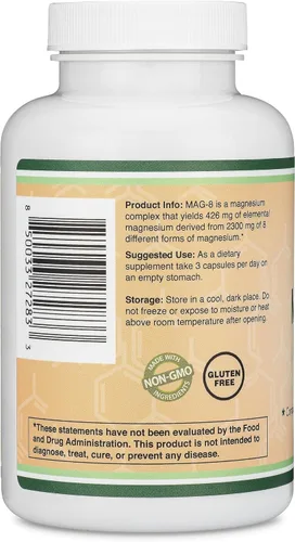 Miniatura 4 de Suplemento complejo de magnesio 180 cápsulas (426 mg de magnesio elemental proporcionado por 2,300 mg de ocho formas diferentes de magnesio) MAG-8
