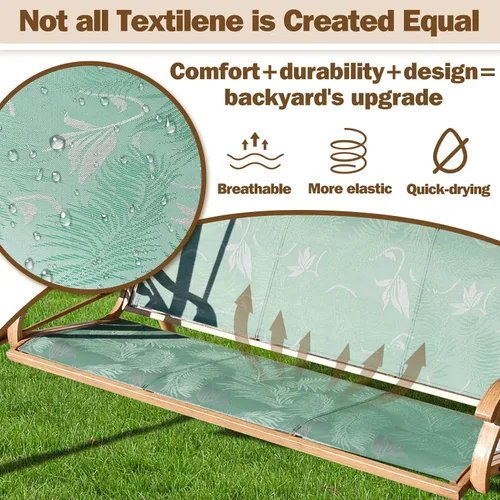 Miniatura 4 de ZZW Columpio de patio para 3 personas para adultos con toldo ajustable y portavasos mejorados, tela de textileno, silla de columpio con soporte Verde