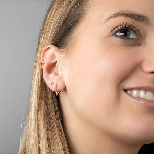 Miniatura 2 de VACRONA - Aretes tipo arracadas para mujer, chapados en oro de 14 quilates, diseño de aro de arracada