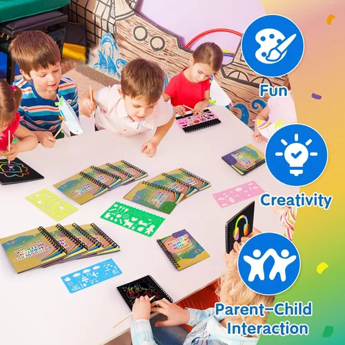 Miniatura 4 de YSCare Artículos de Fiesta de Arte de Rascar para Niños: 16 Pack Cuaderno de Arte de Rascar Arcoíris, Kit de Manualidades y Artesanías, Bolsas