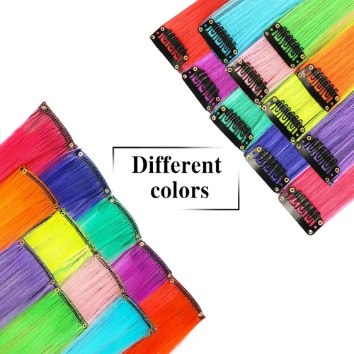Miniatura 5 de Sofeiyan 10 extensiones de cabello sintético lacio de colores con clip de 22 pulgadas, para mujeres, niños y niñas, para Halloween, Navidad