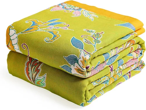 Miniatura 23 de VANJOROY - Manta bohemia de 100% algodón orgánico, transpirable, ultrasuave, decoración rústica, manta decorativa con diseño floral para todas