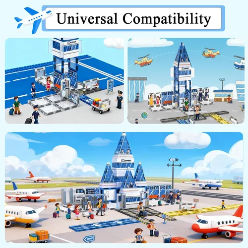 Miniatura 3 de AFUNX - Azulejos magnéticos, set de 54 piezas con tema de aeropuerto, bloques de construcción magnéticos y juguetes educativos STEM para niños