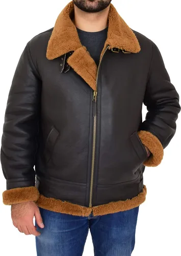 Miniatura 5 de Chaqueta voladora de piel de oveja real con capucha para hombre, color marrón, jengibre, piloto, B3, aviador, aviador, Hawker, Jengibre