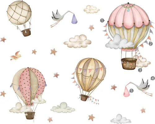 Miniatura 8 de Globos de aire caliente extraíbles, calcomanías de pared, globos de acuarela, pájaros, estrellas, calcomanías de pared, pintura a mano, globos