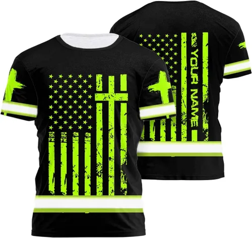 Miniatura 20 de Camisa de alta visibilidad para hombre, camisetas de seguridad reflectantes con la bandera de EE. UU., nombre personalizado para corredores
