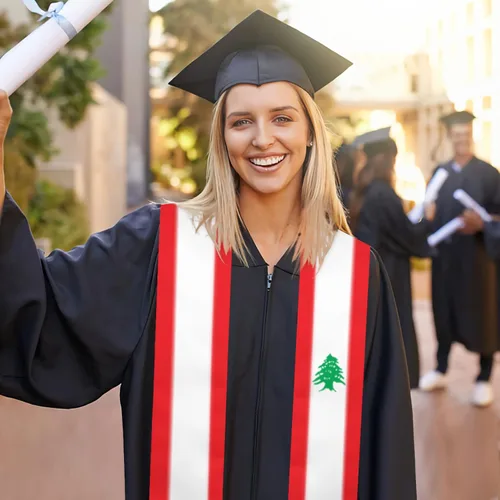 Miniatura 3 de Mantón de graduación de la bandera del Líbano para estola de estrategia internacional para mujeres y hombres, Blanco