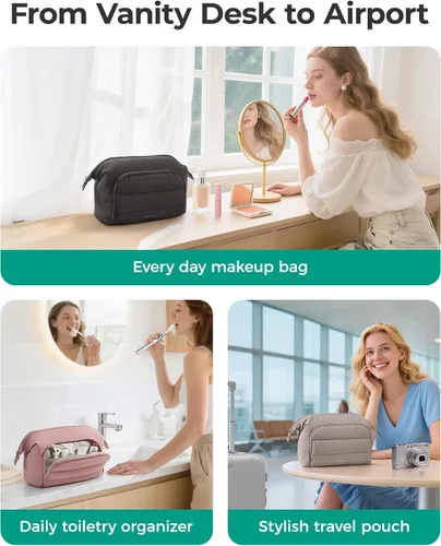 Miniatura 5 de BAGSMART Bolsa de Maquillaje, Esponjosa, Negro, Bolsa de maquillaje