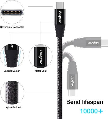 Miniatura 3 de Fasgear Cable USB C a Micro USB de 1m de Nylon Trenzado Tipo C a Micro USB Compatible con Galaxy S7/S6, HTC One/10 y Más (Negro, 3ft)