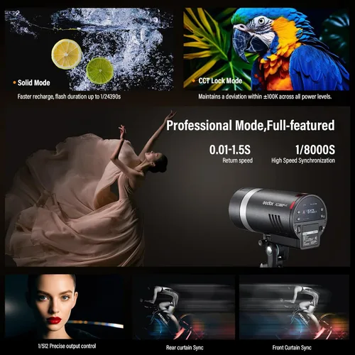 Miniatura 8 de GODOX AD300Pro II 300Ws Flash estroboscópico monolight, 2.4G TTL 1/8000 HSS 2.4G Flash inalámbrico TTL, 0.01-1.5s tiempo de reciclaje, 350 potencia