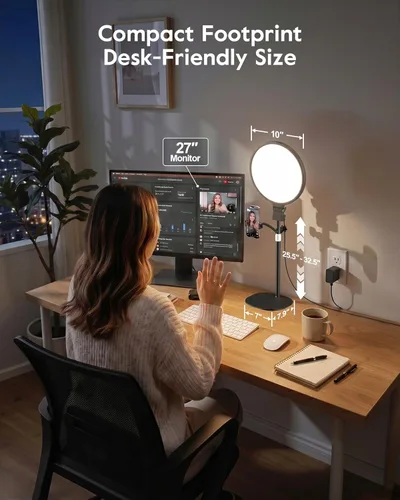 Miniatura 7 de Anillo de luz de 1300 lúmenes con soporte para escritorio, computadora y laptop, luz de podcast y transmisión con soporte flexible para teléfono