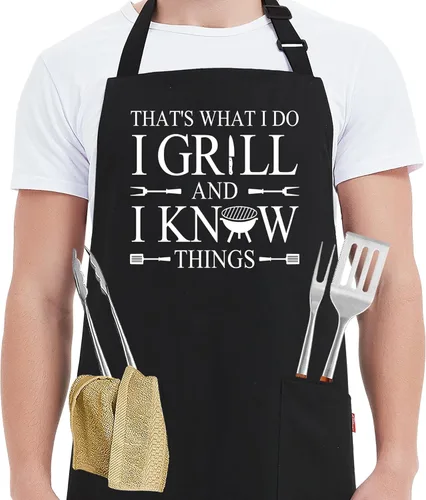 Miniatura 10 de Kaidouma Delantales de cocina divertidos para hombres - A cocinar - Delantales de chef de cocina para hombres en negro, divertidos, para parrilla