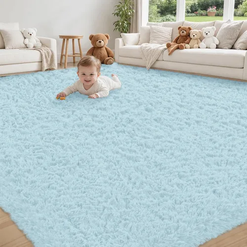 Miniatura 22 de Alfombra de Área 8x10 para Sala de Estar: Alfombras Shag Gris Claro Ultra Suaves y Esponjosas, Alfombra Grande Difusa de Felpa