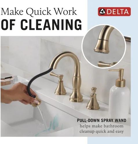 Miniatura 2 de Delta Faucet Cassidy - Grifo de baño extraíble hacia abajo, grifo de baño extraíble hacia afuera, grifo de baño dorado de instalación extendida de 3
