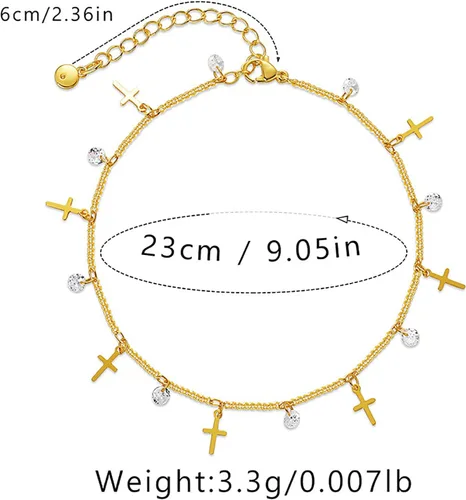 Miniatura 48 de Tobillera para mujer, chapada en oro de 18 quilates, tobillera con dije de oro, impermeable, para verano, playa, cadena de pie, joyería para regalos