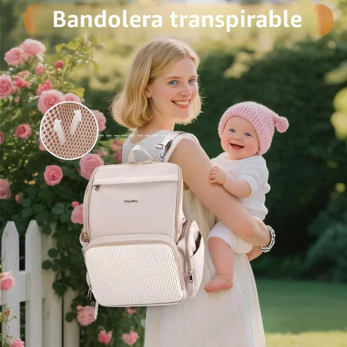 Miniatura 5 de Elegante bolsa de pañales para bebé, bolsa de bebé con cambiador, funda para chupete y correas para cochecito, mochila grande para pañales