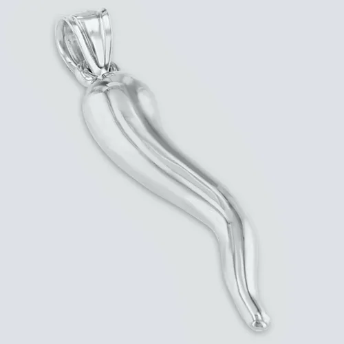 Miniatura 2 de Jewelry America Colgante grande de cuerno de cornicello pulido en oro blanco de 14 quilates, Oro blanco