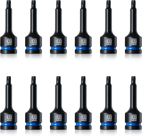 Miniatura 16 de Toolant Juego de enchufes de brocas de impacto Torx T27 2 piezas, 1/2" de acero S2, enchufes de estrella de aire, brocas de alto impacto largas