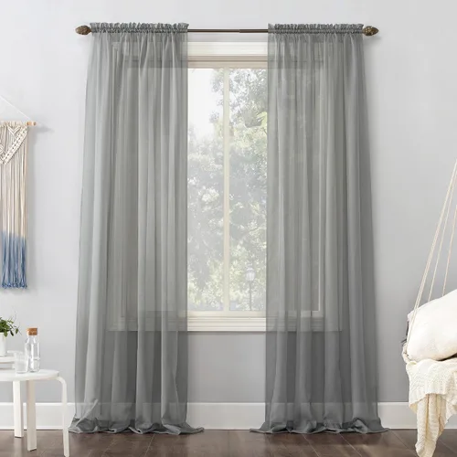 Miniatura 9 de No. 918 Emily Panel de Cortina Transparente de Gasa con Bolsillo para Barra para Puerta Lateral, 28" x 72", Cáscara de Huevo