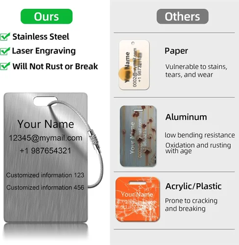 Miniatura 11 de Etiquetas de equipaje personalizadas para maletas y mochilas, etiquetas de nombre personalizadas de metal de acero inoxidable para niños, mujeres