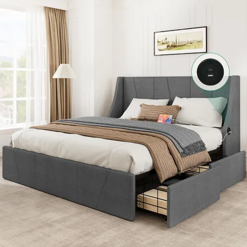 Miniatura 13 de YITAHOME Base de cama tamaño Queen, plataforma tapizada de terciopelo con cabecero, cama de nube suave con estribo, esquinas redondeadas, fácil Negro