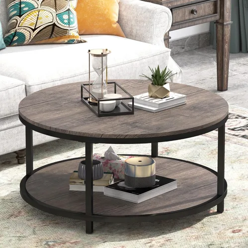 Miniatura 10 de WiberWi Mesa de centro redonda negra para sala de estar de 35.8 pulgadas, mesa circular con parte superior de mármol sintético, patas de metal Negro