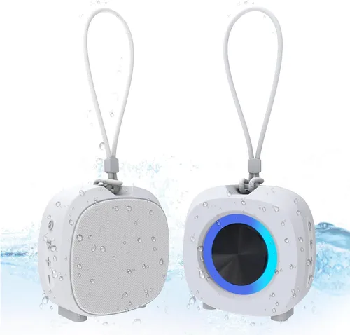 Miniatura 11 de PEICHENG Altavoz, pequeño altavoz portátil Bluetooth inalámbrico IPX5 impermeable para ducha, sonido estéreo fuerte, graves profundos, par TWS, Gris