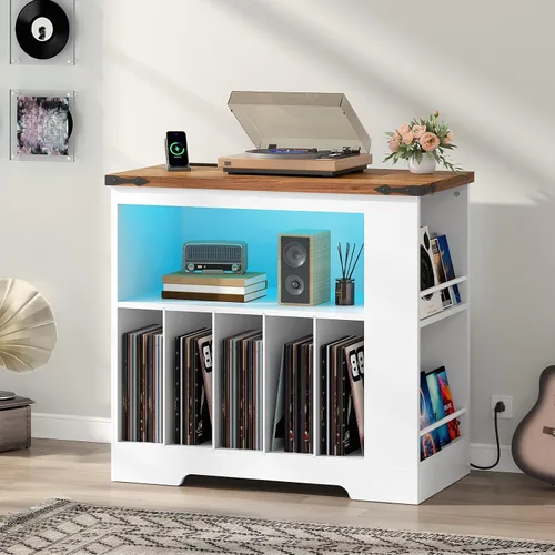 Miniatura 5 de HOOBRO WH80UDRS01 - Soporte para tocadiscos, soporte para tocadiscos con estación de carga y almacenamiento de discos, mesa para tocadiscos