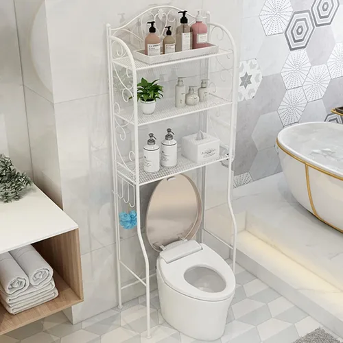 Miniatura 11 de Organizador de baño sobre el inodoro, estante independiente sobre el inodoro con ganchos y estante de papel higiénico, estantes de baño sobre