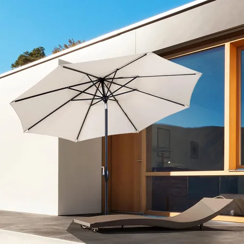 Miniatura 8 de Tempera Sombrillas de patio a rayas para exteriores, con manivela y botón de inclinación, inclinación automática, 8 varillas de acero, toldo de alta