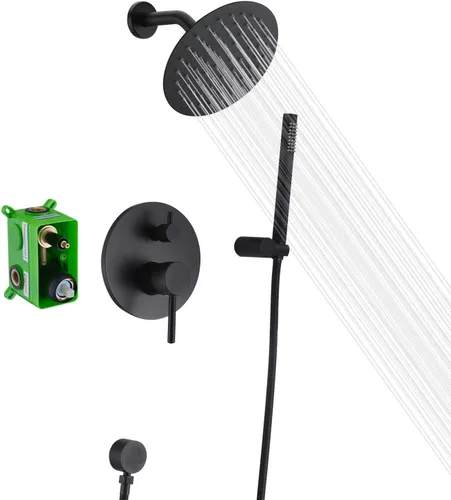 Accesorios de ducha negros, juego de grifo de ducha negro mate, sistema de ducha negro con ducha de lluvia y de mano, sumerain