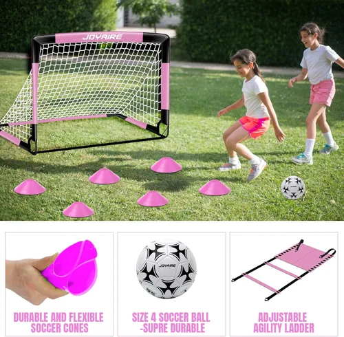 Miniatura 8 de Portería de fútbol para niños de nivel profesional en el patio trasero, red de fútbol de poliéster de 5 capas resistente a desgarros y postes de 10